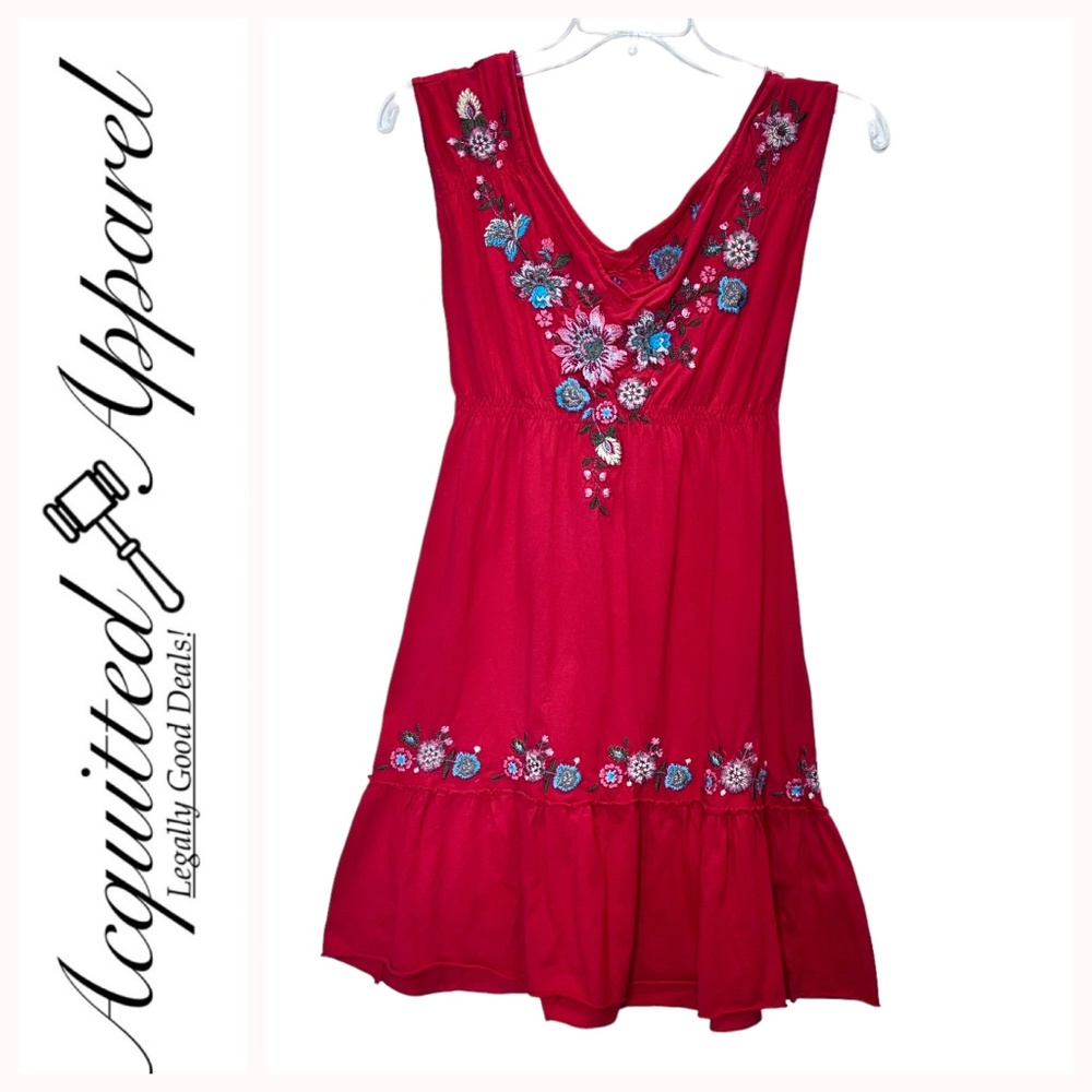 JW Los Angeles Red Sleeveless Floral Embroidered Mini Dress